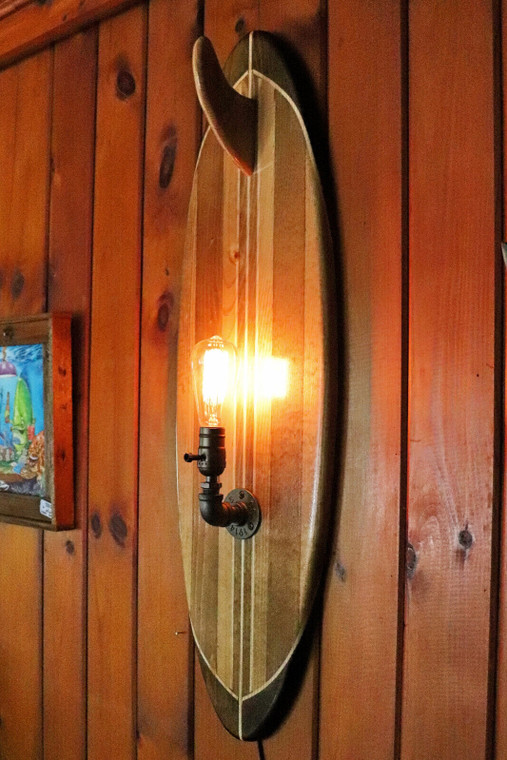 Wood Surf board Steampunk Light Sconce 36"