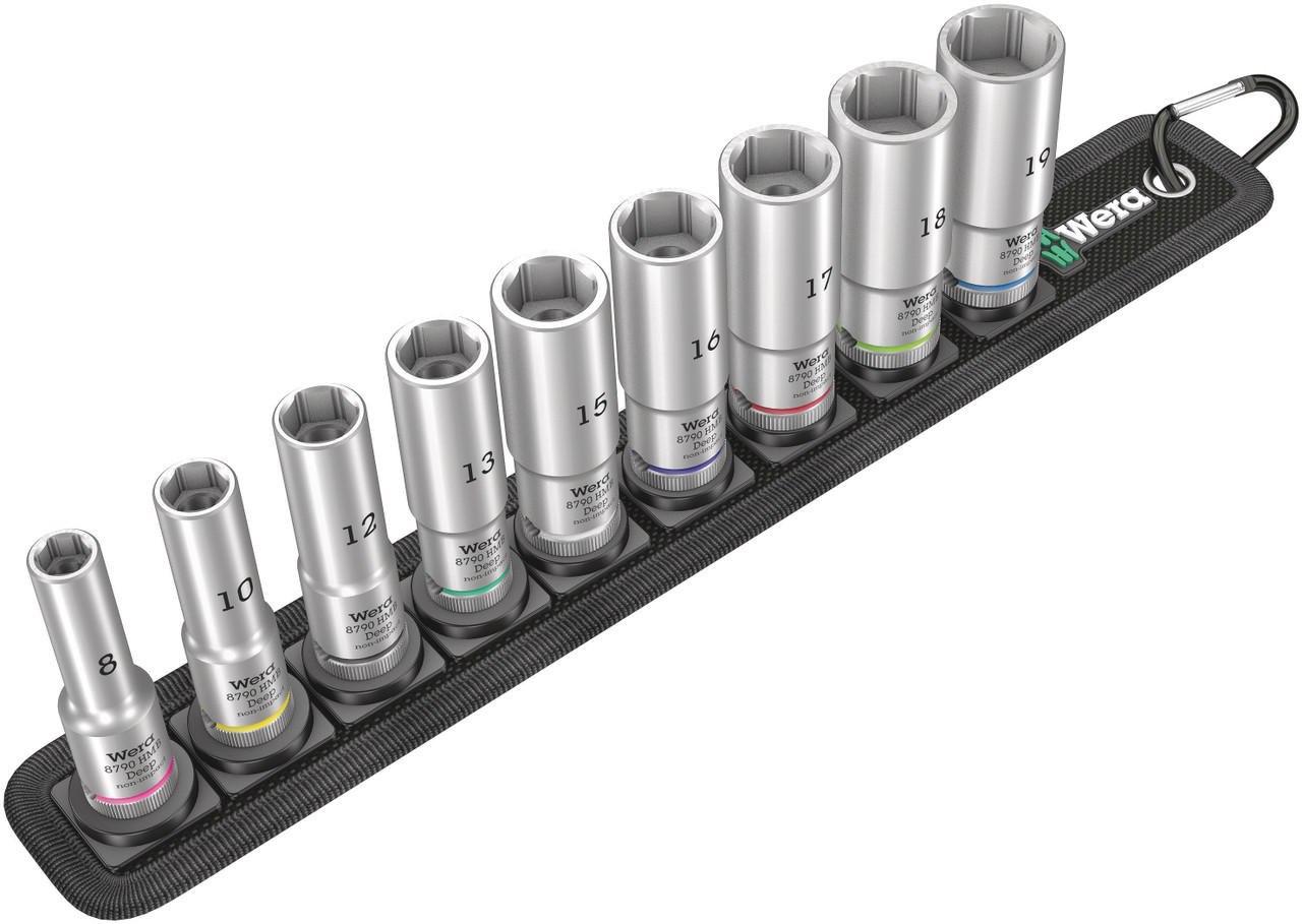 Wera Belt B Deep 1 (8790 HMB Deep Sockets on Belt - 9 piece set - SW 8 - SW 19) Same Sizes as Belt B 4 (SW 8 - SW 19) 05004545001