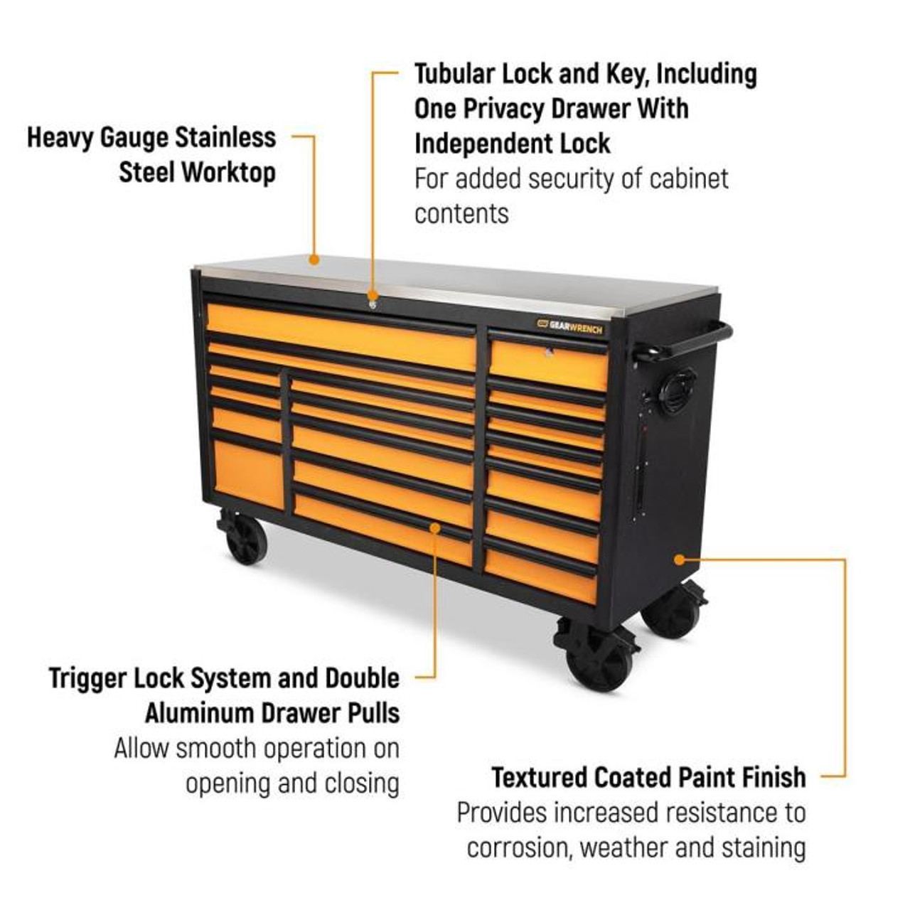 52 11 Drawer Rolling Cabinet with Stainless Steel Worktop