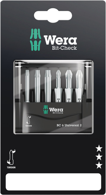 Wera BIT-CHECK 6 UNIVERSAL 2 SB BITS FOR PH/PZ/TX SCREWS 05073638001