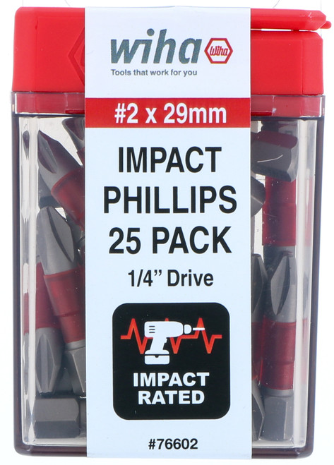 Wiha 76602, Impact Insert Bit Phillips #2 - 25 Pc.