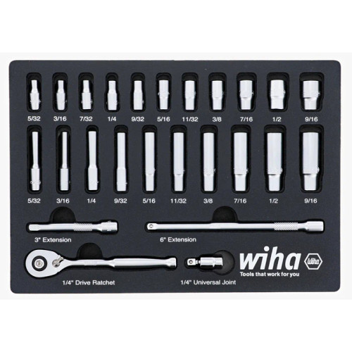 Wiha 33396, 25 Pc. 1/4" Socket Tray Set Inch