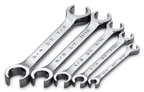 SK Tools - 5 Piece 6 Point Fractional Flare Nut Chrome Wrench Set - 381