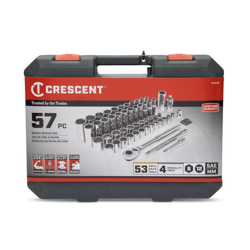 CRESCENT 57 Pc. 3/8" Drive 6 and 12 Point Standard & Deep SAE/Metric Mechanics Tool Set - CSWS10C