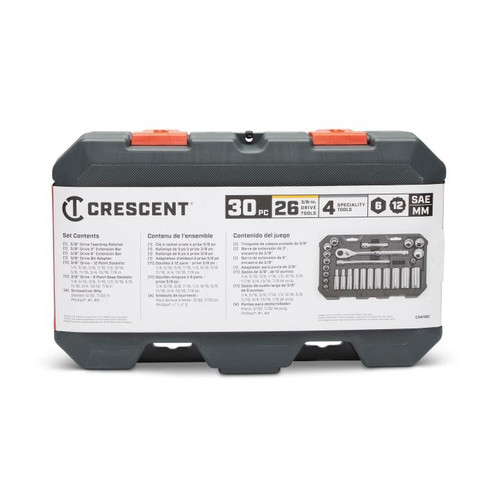 CRESCENT SCKT WRNCH SET, 30PC, 3/8"DR, STD/DEEP, SAE CSWS8C