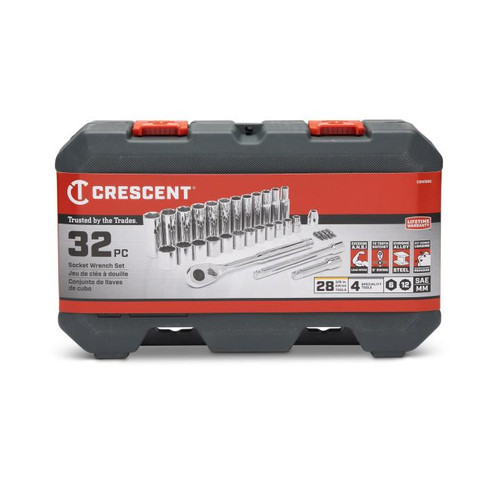 CRESCENT SCKT WRNCH SET, 32PC, 3/8"DR, STD/DEEP, MM CSWS9C