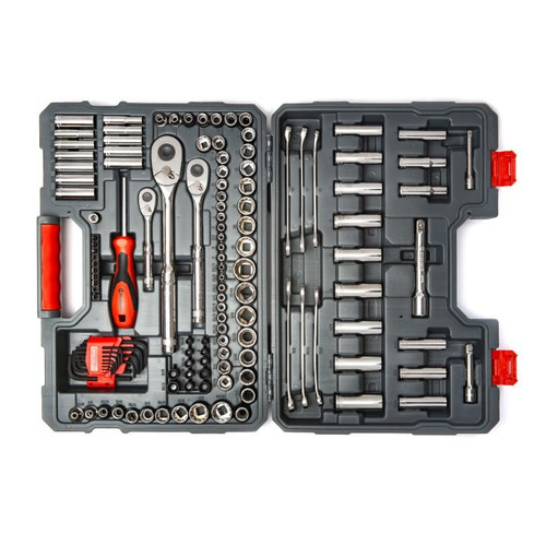 CRESCENT 142 Pc. 1/4", 3/8" & 1/2" Drive 6 & 12 Point Standard & Deep SAE/Metric Mechanics Tool Set - CTK142C