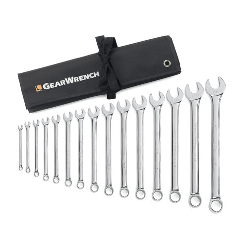GEARWRENCH 15 Pc. 12 Point SAE Long Pattern Combination Wrench Set with Roll 81918 Wrench Set