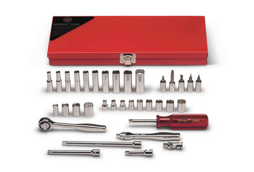 Wright Tool 35 Piece 1/4 in Drive 6, 12, 8-Point Metal Boxed Standard and Deep SAE Socket Set, 3/16 - 9/16 in