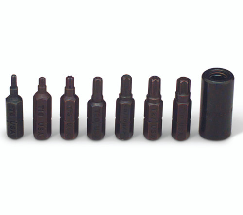 Wright Tool Set of 8 1/4 in Drive Hexagon and Square Torx Bit Holder, T8 to T30