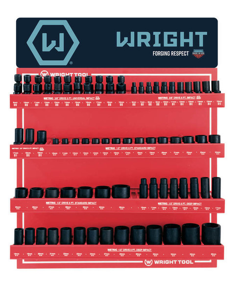 Wright Tool Set of 94 3/8 in, 1/2 in Drive 6-Point Standard, Deep Metric Black Oxide Impact Socket with Display