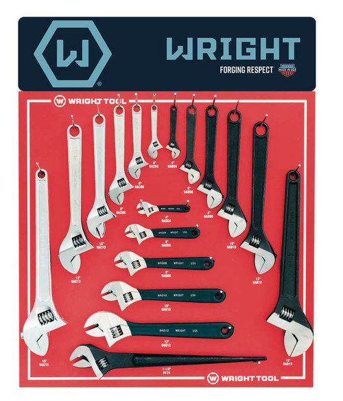 Wright Tool Set of 18 Cobalt and Black Adjustable Wrench Display