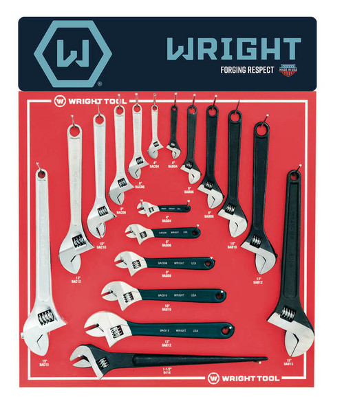 Wright Tool Set of 30 Chrome Adjustable Wrench Display, 12 in Wide