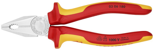 Knipex 03 06 180 KN | Combination Pliers, Chrome, 1000V Insulated