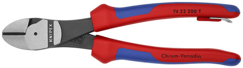 Knipex 74 22 200 T BKA KN | High Leverage Angled Diagonal Cutters, 12 degree Angled, Multi-Component, Tethered Attachment