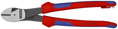 Knipex 74 22 250 T BKA KN | High Leverage Angled Diagonal Cutters, 12 degree Angled, Multi-Component, Tethered Attachment