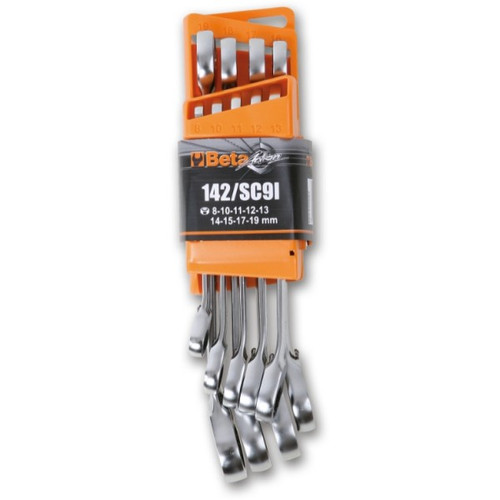 Beta Tools Set of 9 12 Point Reversible Ratcheting Combination Wrenches with Holder, 8mm-19mm