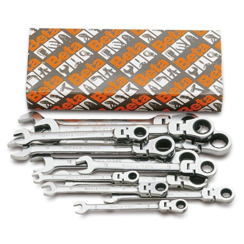 Beta Tools Set of 13 Flex Head Ratcheting Combination Wrenches, 7mm - 19mm