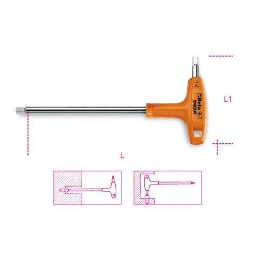 Beta Tools 7/64 Offset Hexagon Key Wrench with High Torque T-Handle, INOX Stainless Steel