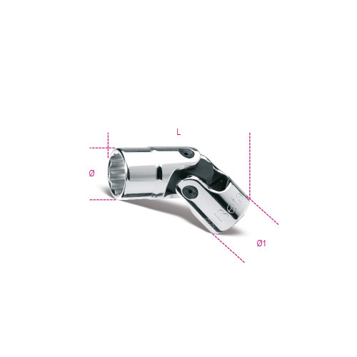 Beta Tools 13mm, Swivel End Bi-Hexagon Hand Socket, 12 Point 3/8 in Drive, Chrome-Plated