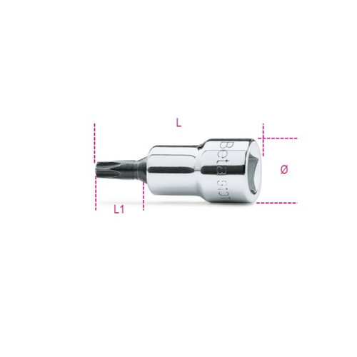 Beta Tools 3/8 in Socket Driver for Torx Head Screws, Chrome-Plated, T15