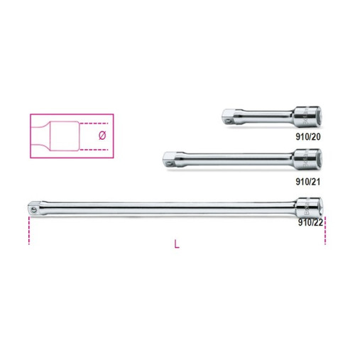 Beta Tools 3/8 in Drive Socket Extension Bar, Chrome-Plated, 125mm