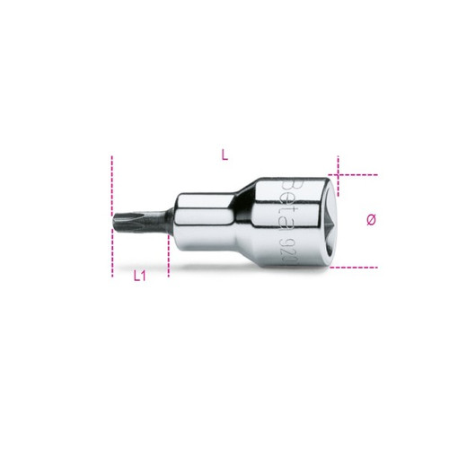 Beta Tools 1/2 in Socket Driver for Torx Head Screws, Chrome-Plated, T40