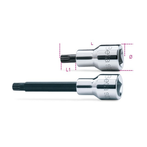 Beta Tools M12L Socket Driver with XZN Profile, Chrome-Plated