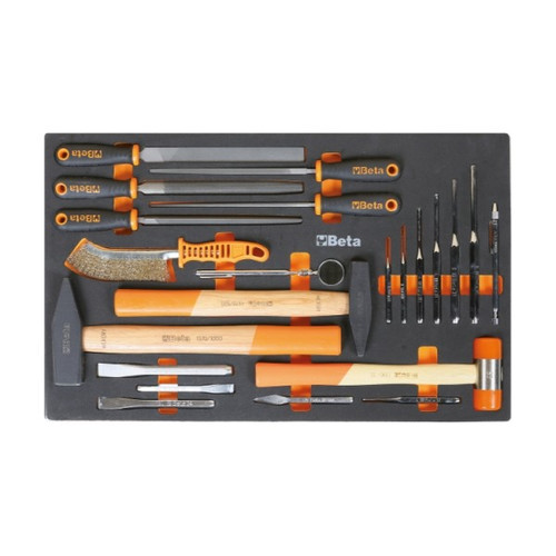 Beta Tools Set of 22 Punches, Chisels and Accessories with Soft Thermoformed Tray for Tool Cabinet Drawer