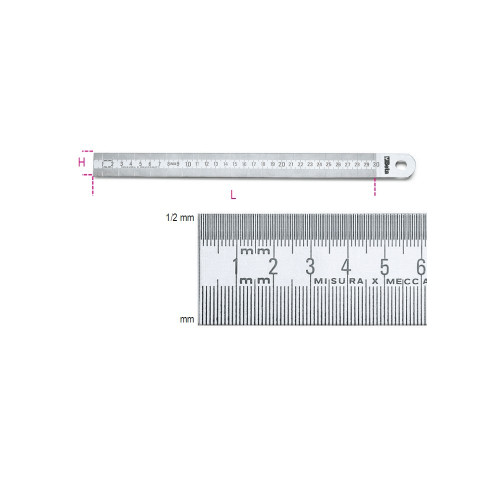 Beta Tools Semi-Rigid Graduated Rules, INOX Stainless Steel, OAL 500mm