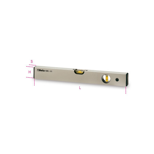 Beta Tools Spirit Level, Anodized Profile Aluminum with 2 Unbreakable Vials, OAL 200mm