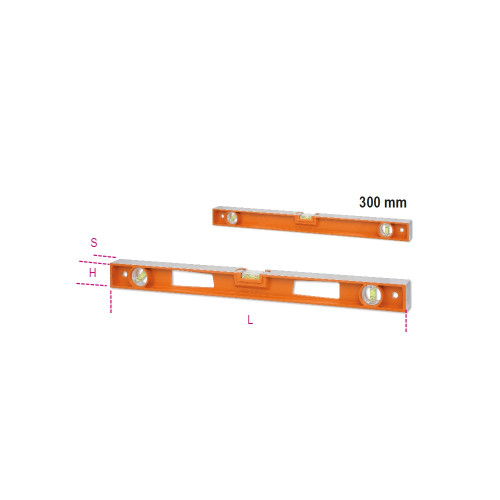 Beta Tools Spirit Level, Die-Cast Aluminum with Handles, 4 Ground Bases and 3 Unbreakable Vials, OAL 400mm