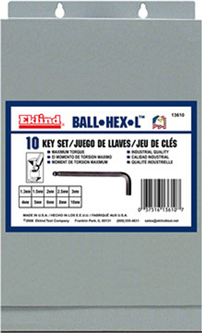 Eklind Set of 10 Long Ball End Hexagon L-Key 1.3 - 10mm with Metal Box