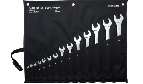 ASAHI Metric Combination Wrench Set in Tool Rool, 14 Pieces 5.5-32mm - CPS1410