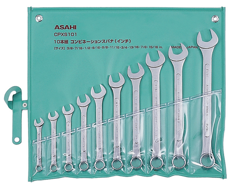 ASAHI Standard (SAE) Combination Wrench Set in Tool Roll, 14 Pieces 3/8"-1-1/4" - CPXS141