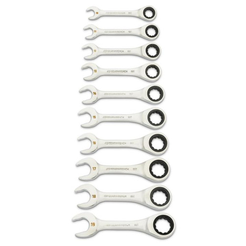 GEARWRENCH Set of 10 90-Tooth 12-Point Stubby Metric Ratcheting Combination Wrenches