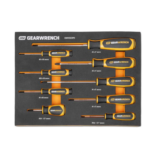GEARWRENCH Set of 9 Dual Material Phillips Screwdrivers in Foam Storage Tray