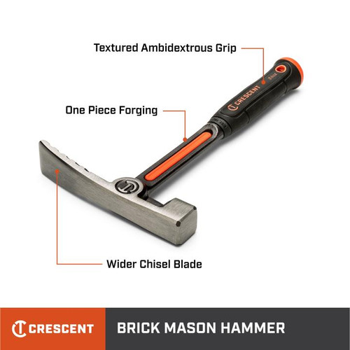 CRESCENT Brick Hammer with Steel Handle, 15 oz