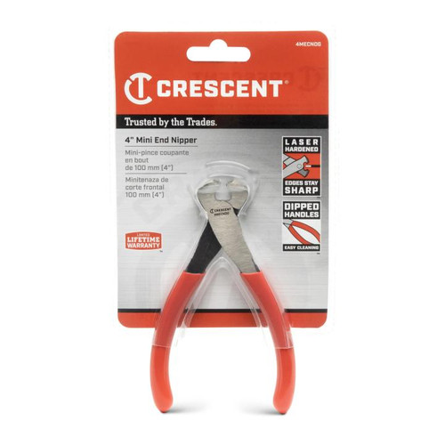 CRESCENT End Nipper Plier with Mini Dipped Handle, 4 in