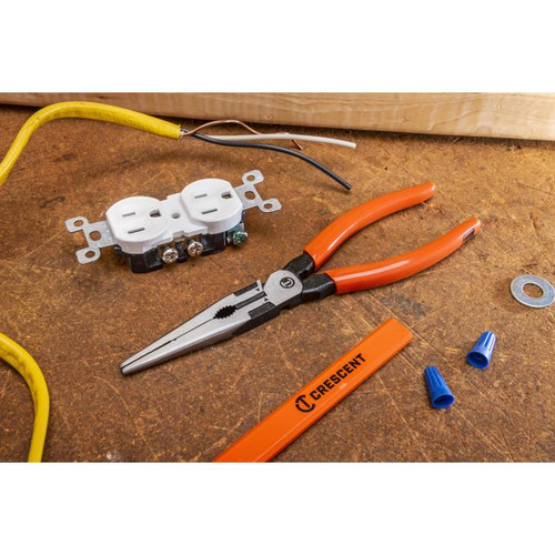 CRESCENT Long Nose Plier with Dipped Handle, 8 in