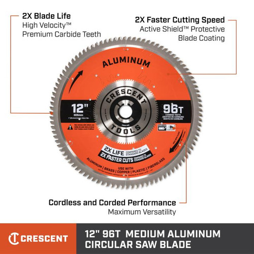 CRESCENT Medium Aluminum Circular Saw Blade, 12 in x 96-Tooth
