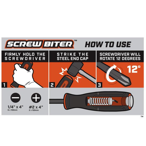 CRESCENT Screw Biter Slotted Dual Material Extraction Screwdriver, 1/4 in x 4 in