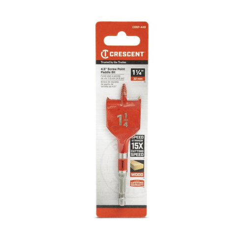 CRESCENT Screw Point Spade Drill Bit, 1-1/4 in x 4 in