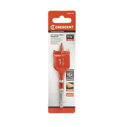 CRESCENT Screw Point Spade Drill Bit, 1-1/8 in x 4 in