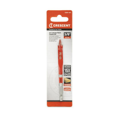 CRESCENT Screw Point Spade Drill Bit, 3/8 in x 4 in