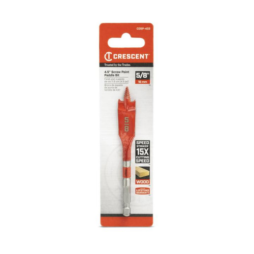 CRESCENT Screw Point Spade Drill Bit, 5/8 in x 4 in