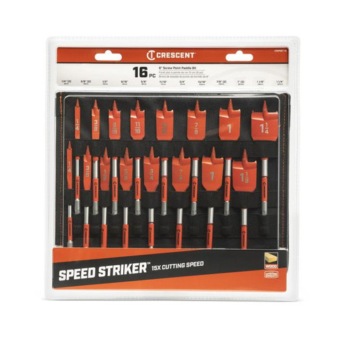 CRESCENT Set of 16 Screw Point Paddle Drill Bit