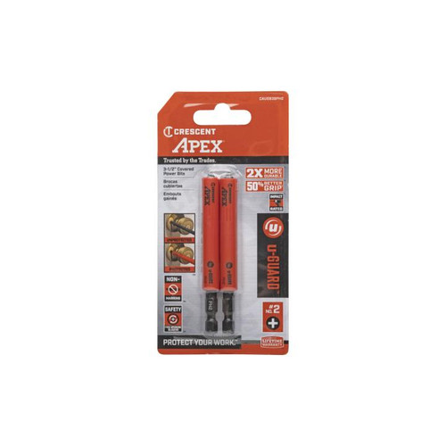 CRESCENT Set of 2 Phillips U-Guard Covered Impact Power Bit, PH2 x 3-1/2 in