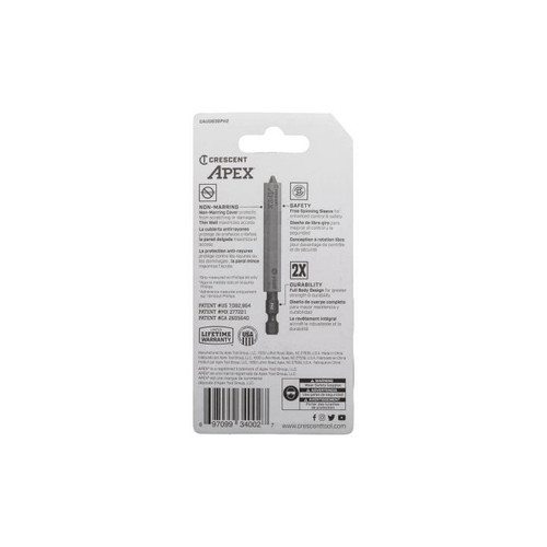CRESCENT Set of 2 Phillips U-Guard Covered Impact Power Bit, PH2 x 3-1/2 in