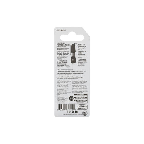 CRESCENT Set of 2 Phillips Vortex Impact Power Bit, PH3 x 1 in